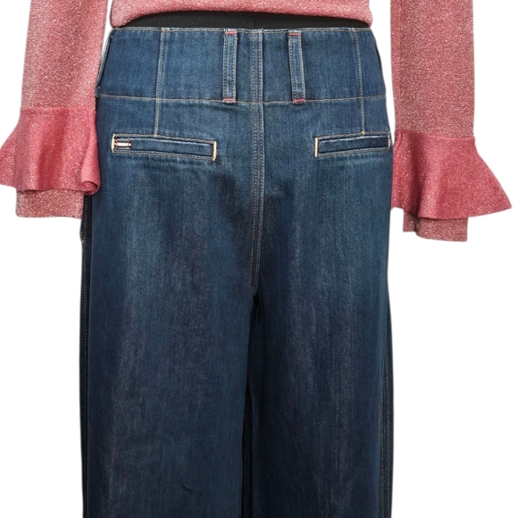 Alice + Olivia Anders Low Rise Pleated Wide Leg Jeans Love Train Dark Wash Sz 29 - Picture 12 of 16